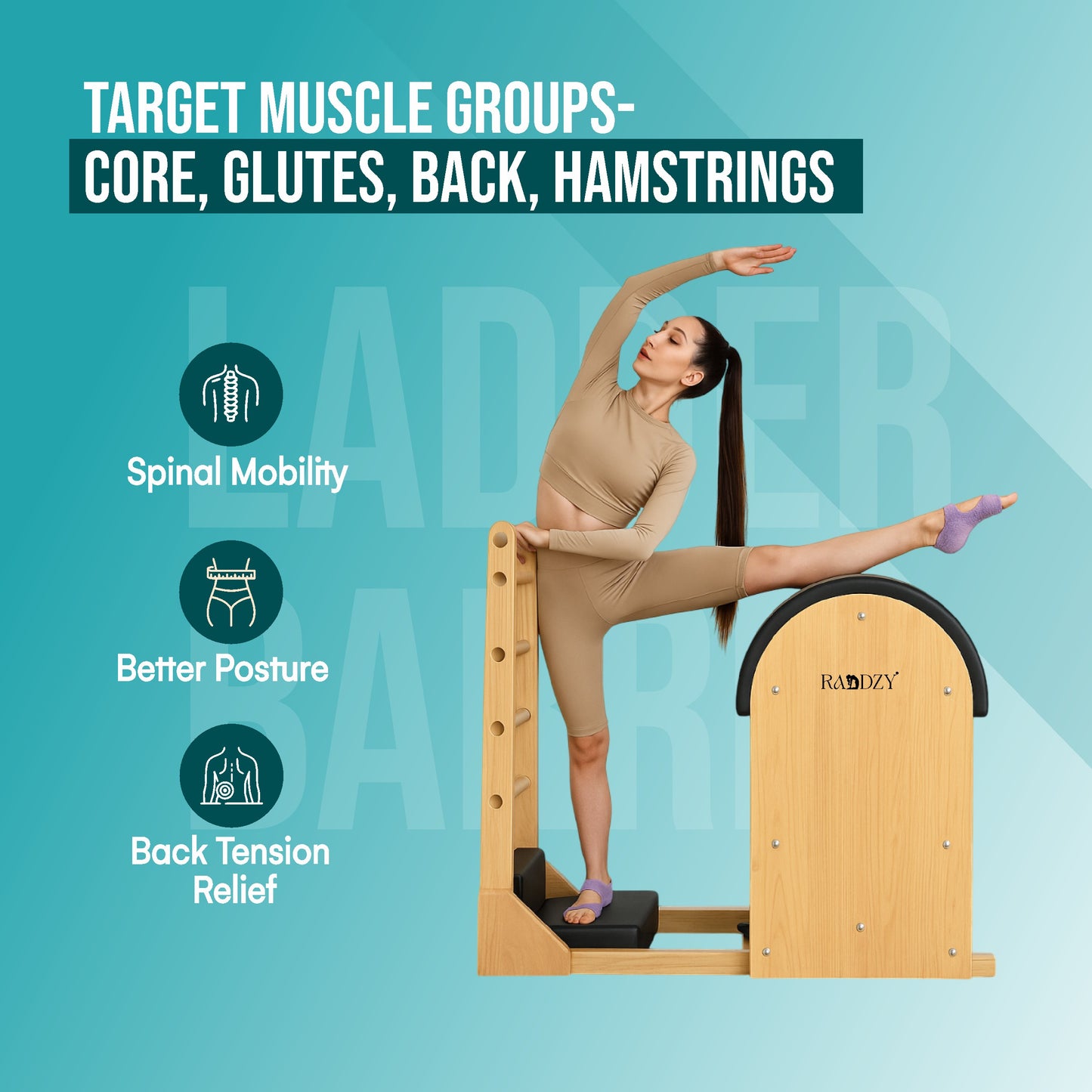Raddzy Maple Pilates Ladder Barrel for Core & Flexibility Training – for Core Strength, Flexibility & Spine Therapy, Ideal for Home & Studio Pilates Workouts