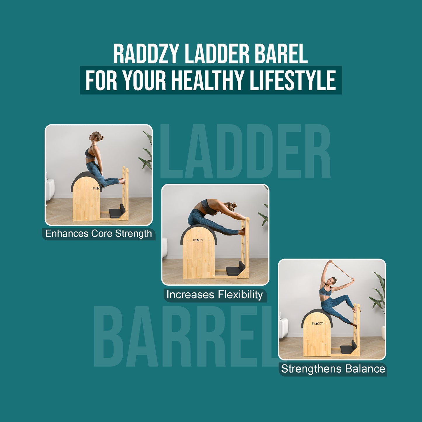 Raddzy Maple Pilates Ladder Barrel for Core & Flexibility Training – for Core Strength, Flexibility & Spine Therapy, Ideal for Home & Studio Pilates Workouts