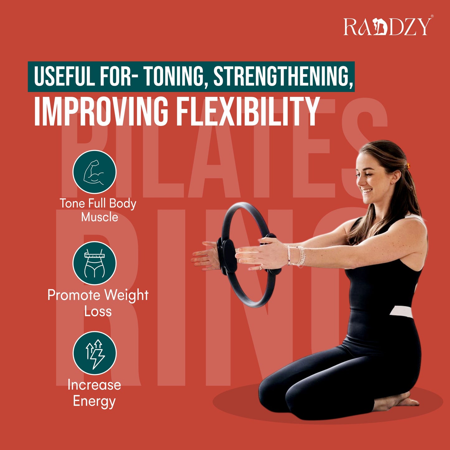 RADDZY Yoga Circle Exercise Pilates Ring – Full Body Toning & Fitness for Stretching, Relaxation & Strength Training (Black)