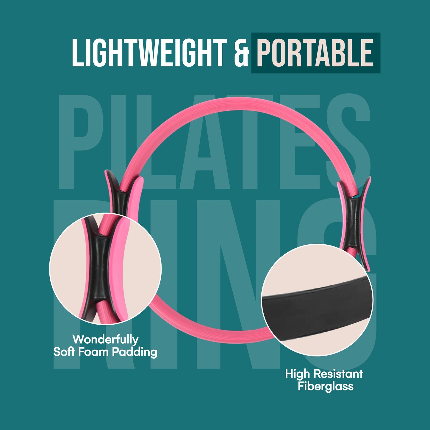 RADDZY Yoga Circle Exercise Pilates Ring – Full Body Toning & Fitness for Stretching, Relaxation & Strength Training (Pink)