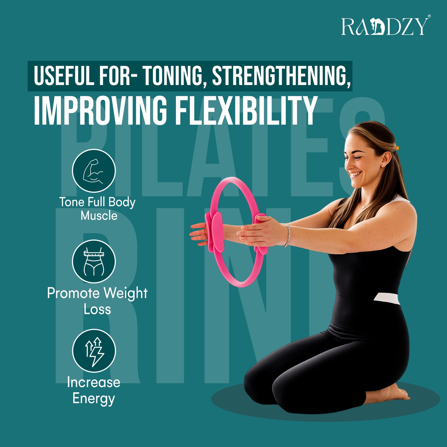 RADDZY Yoga Circle Exercise Pilates Ring – Full Body Toning & Fitness for Stretching, Relaxation & Strength Training (Pink)