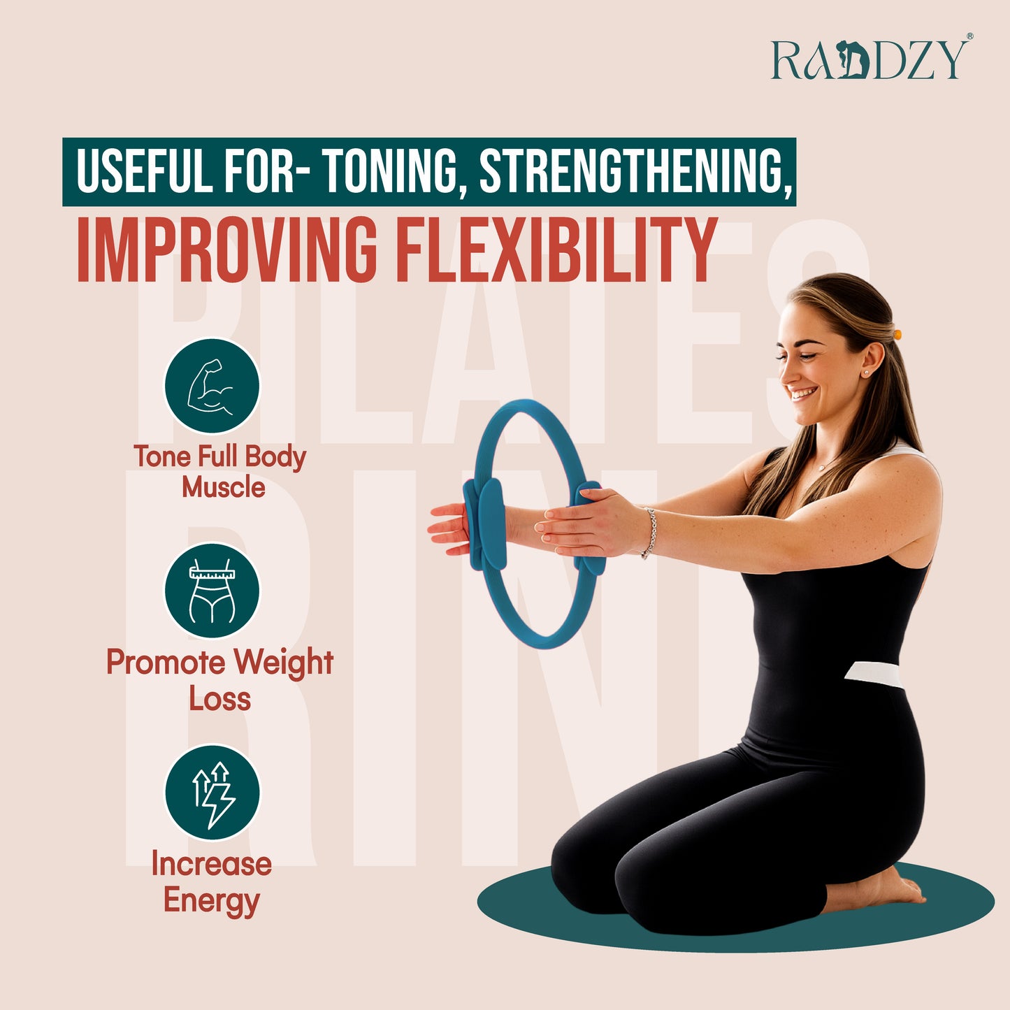 RADDZY Yoga Circle Exercise Pilates Ring – Full Body Toning & Fitness for Stretching, Relaxation & Strength Training (Green)